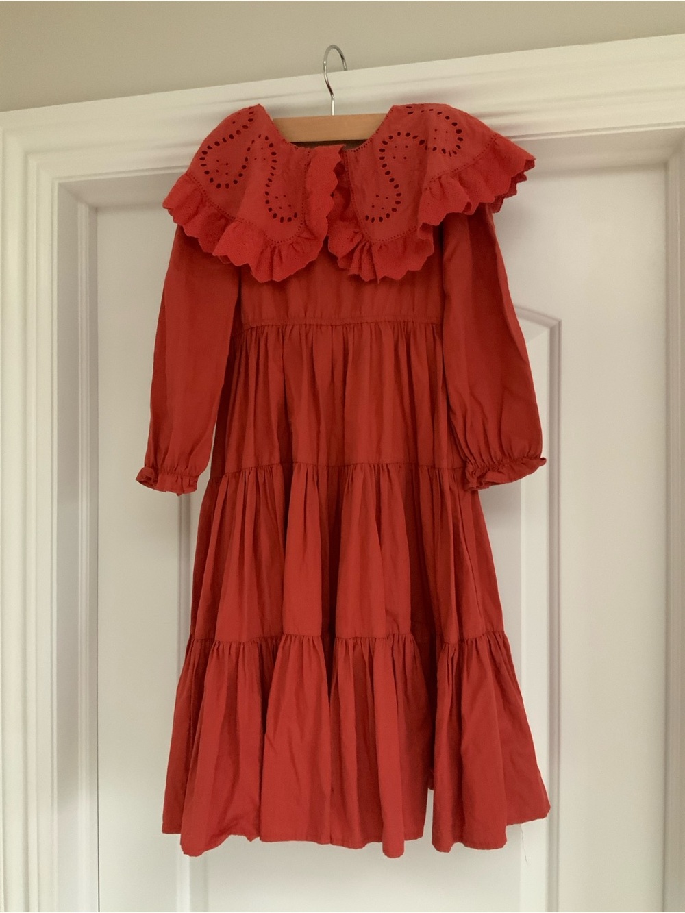 Petite Amalie Peter Pan Collar Dress in Rust/Red, crafted by the high-end childr